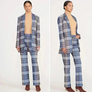 NWT - STAUD Pirouette French Blue plaid Pant Trousers Size XS